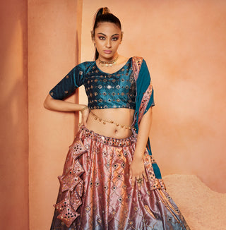 Decent Teal Blue Color Mirror & Sequence Work Velvet Lehenga Choli Clothsvilla