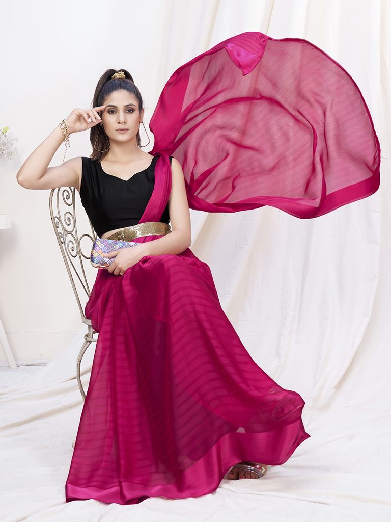 Deep Rani Pink Pre-Stitched Blended Silk Saree ClothsVilla