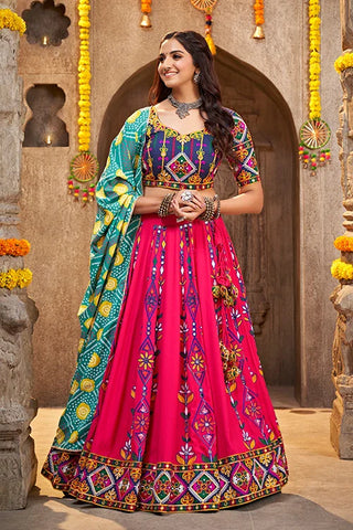 Deep Pink Exclusive Embroidered Work Navratri Chaniya Choli Collection ClothsVilla.com