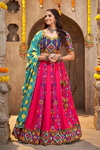 Deep Pink Exclusive Embroidered Work Navratri Chaniya Choli Collection ClothsVilla.com