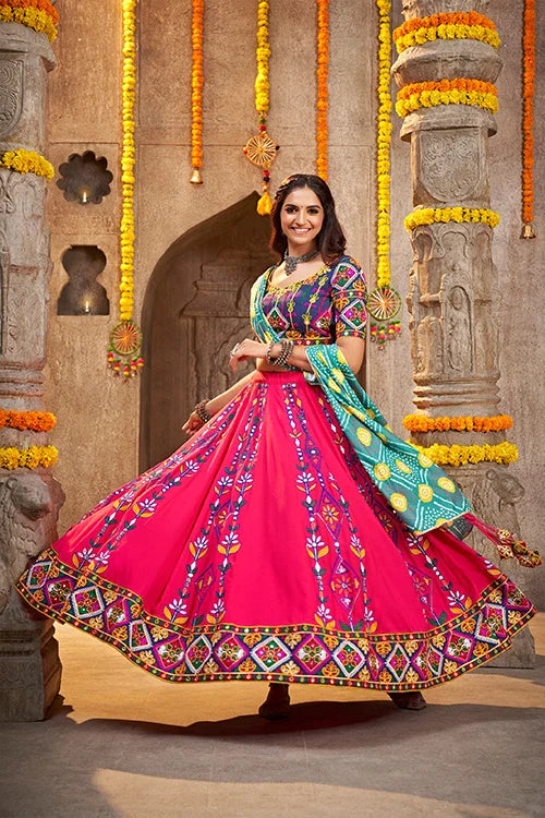 Deep Pink Exclusive Embroidered Work Navratri Chaniya Choli Collection ClothsVilla.com