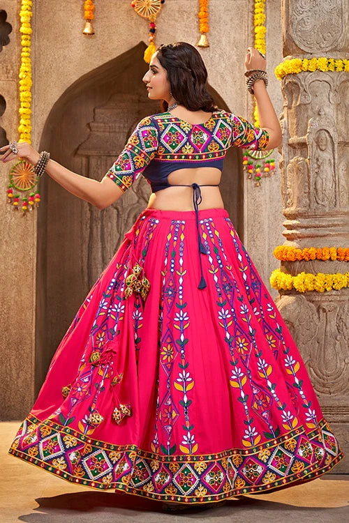 Deep Pink Exclusive Embroidered Work Navratri Chaniya Choli Collection ClothsVilla.com