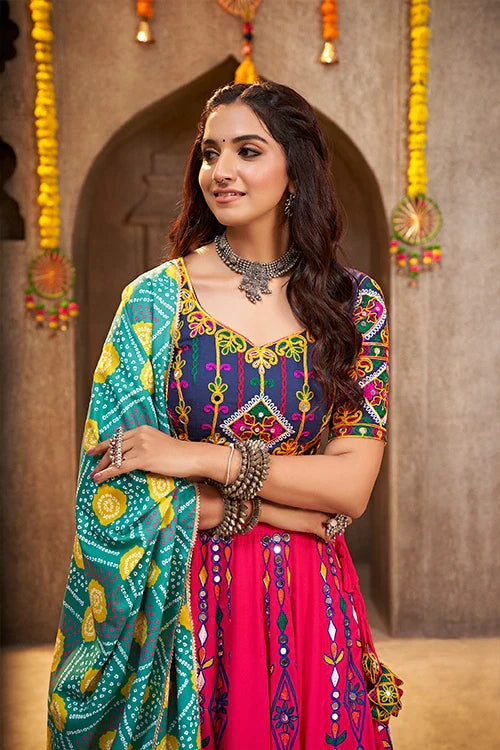 Deep Pink Exclusive Embroidered Work Navratri Chaniya Choli Collection ClothsVilla.com