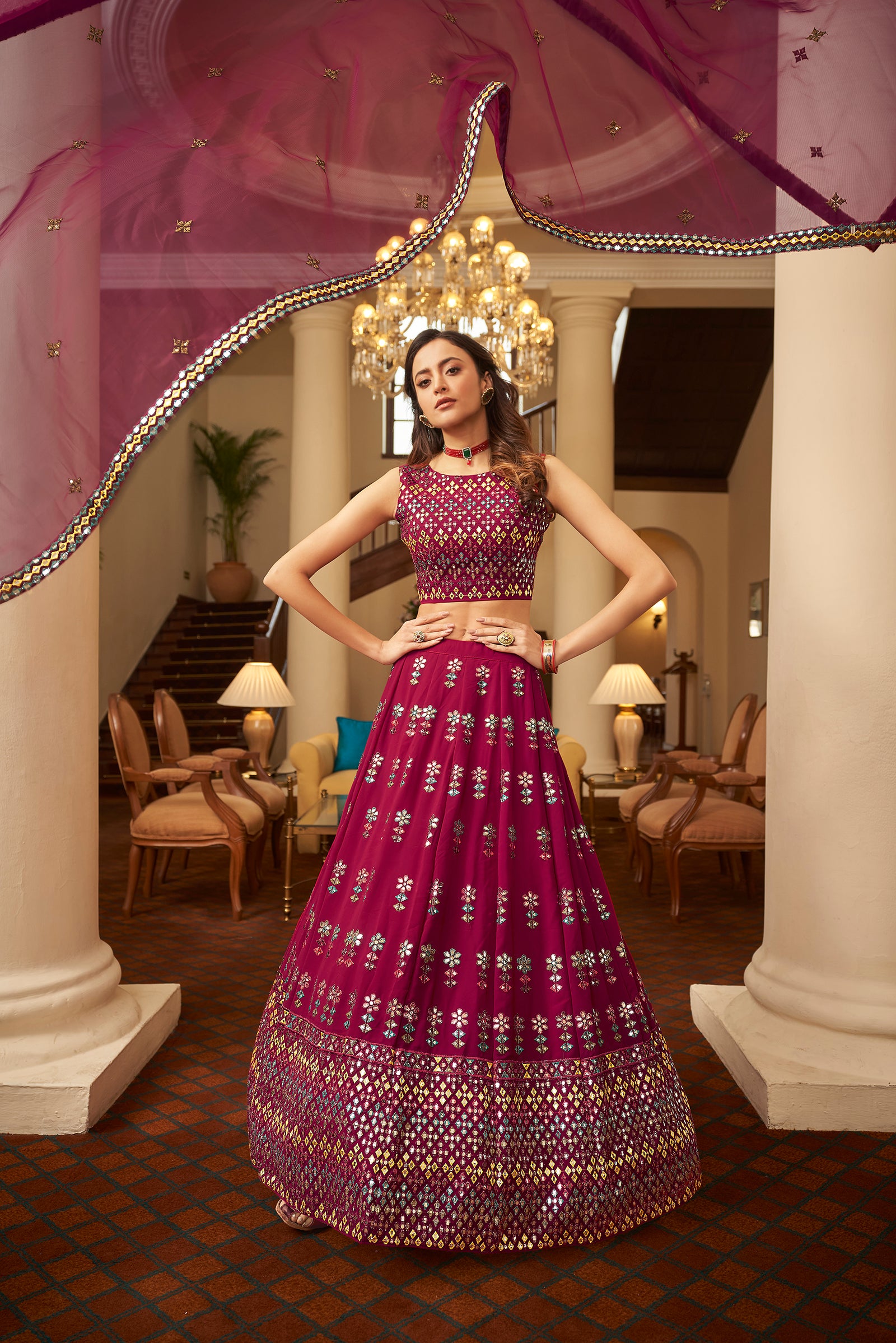 Deep Pink Lehenga With Gota Patti With Sequince Tread Embroidery Work Lehenga Choli Wearing For Wedding And Party Wear Lehenga For Women ClothsVilla