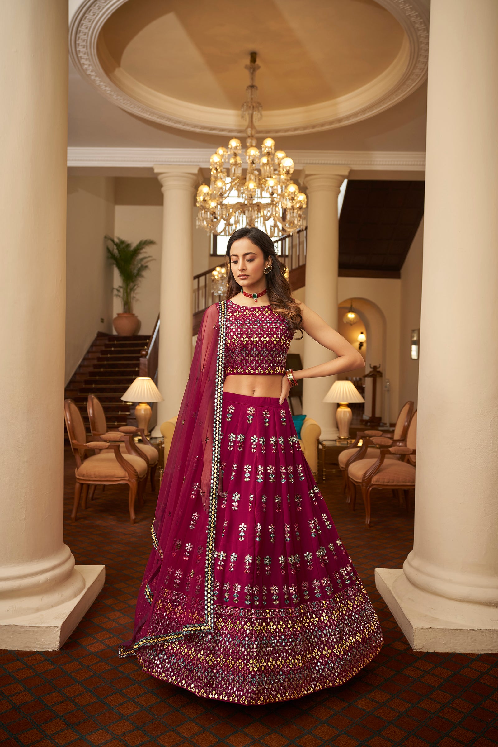 Deep Pink Lehenga With Gota Patti With Sequince Tread Embroidery Work Lehenga Choli Wearing For Wedding And Party Wear Lehenga For Women ClothsVilla