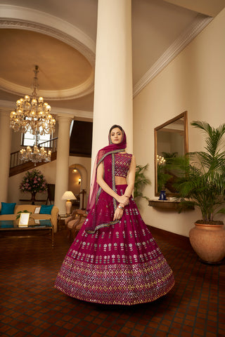 Deep Pink Lehenga With Gota Patti With Sequince Tread Embroidery Work Lehenga Choli Wearing For Wedding And Party Wear Lehenga For Women ClothsVilla