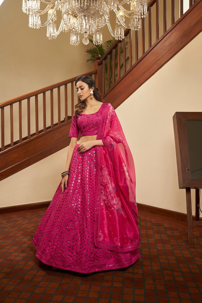 Deep Pink Lehenga With Heavy Art Silk Fabric And Thread With Sequince Embroidered Work Lehenga Choli For Wedding And Party Wear ClothsVilla