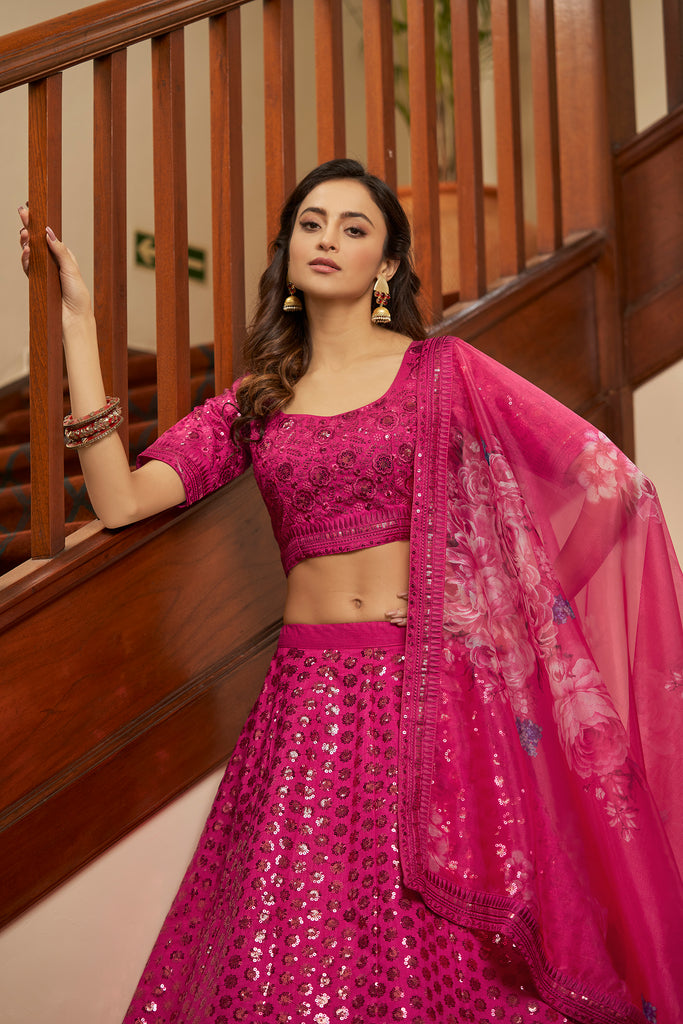 Deep Pink Lehenga With Heavy Art Silk Fabric And Thread With Sequince Embroidered Work Lehenga Choli For Wedding And Party Wear ClothsVilla