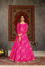 Deep Pink Metallic Foilage Taffeta Evening Long Gown Semi Stitched ClothsVilla