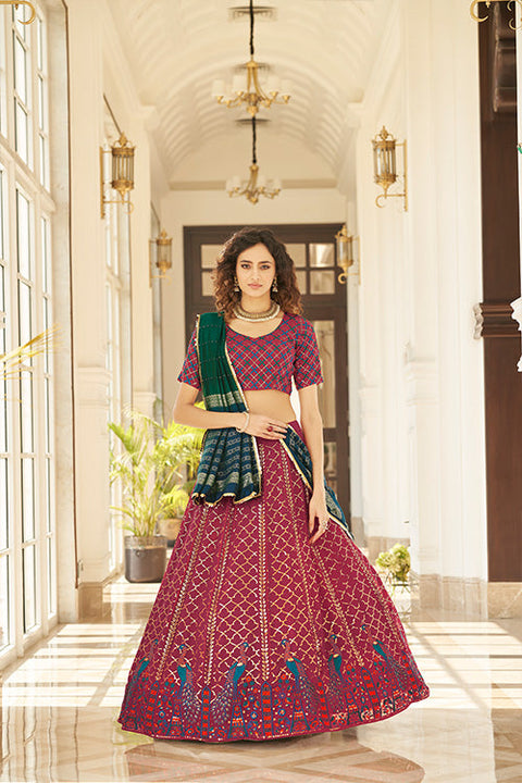 Deep Pink Georgette Thread With Sequince Embroidered Lehenga Choli ClothsVilla.com Main image