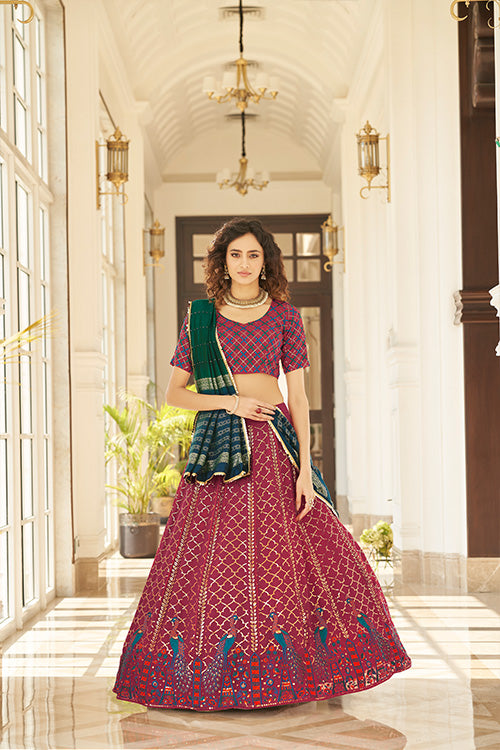 Deep Pink Georgette Thread With Sequince Embroidered Lehenga Choli ClothsVilla.com Main image