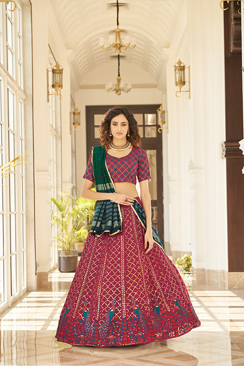 Deep Pink Georgette Thread With Sequince Embroidered Lehenga Choli ClothsVilla.com
