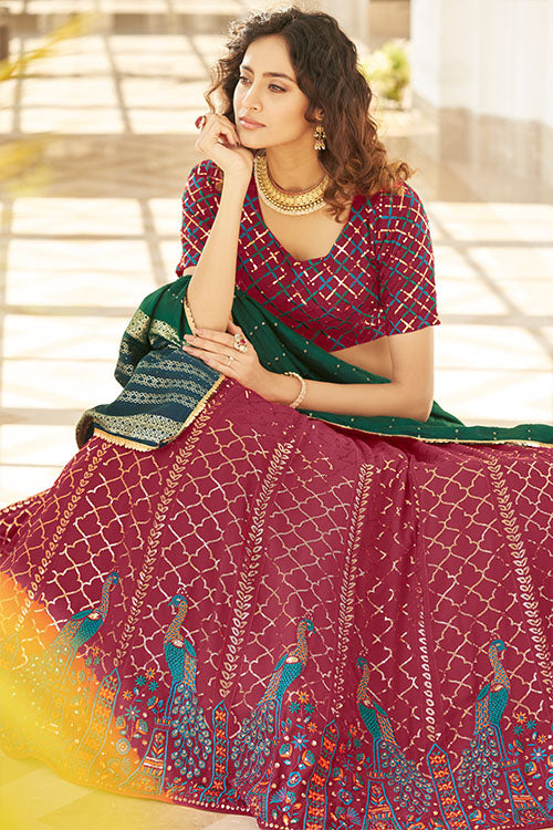 Deep Pink Georgette Thread With Sequince Embroidered Lehenga Choli ClothsVilla.com
