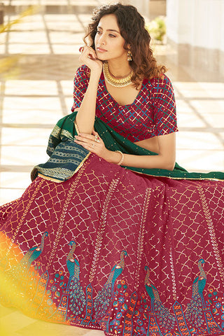 Deep Pink Georgette Thread With Sequince Embroidered Lehenga Choli ClothsVilla.com
