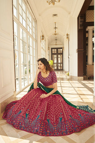 Deep Pink Georgette Thread With Sequince Embroidered Lehenga Choli ClothsVilla.com