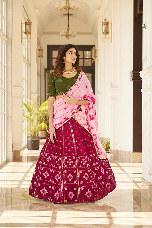Deep Pink Georgette Thread With Sequins Embroidered Lehenga Choli ClothsVilla.com