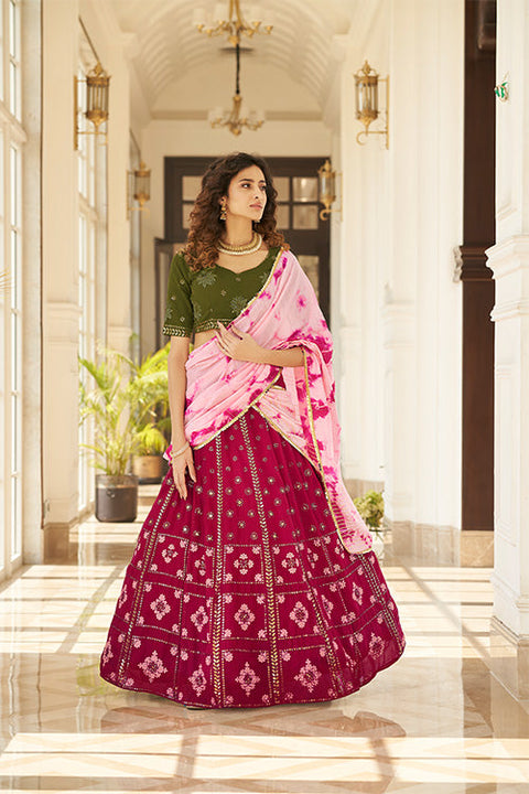 Deep Pink Georgette Thread With Sequins Embroidered Lehenga Choli ClothsVilla.com Main image