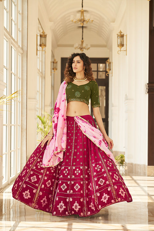 Deep Pink Georgette Thread With Sequins Embroidered Lehenga Choli ClothsVilla.com