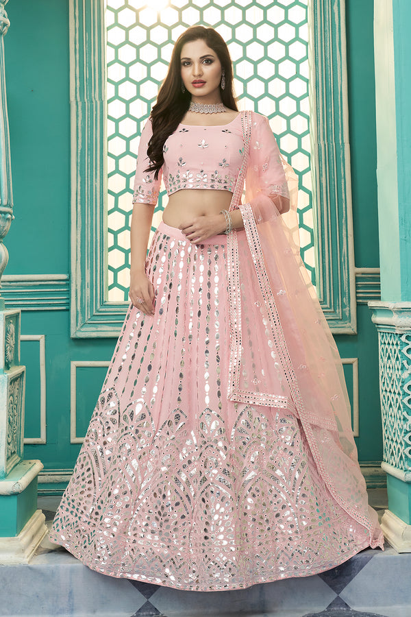 Delightful Pink Gota Patti Embroidered Georgette Semi Stitched Party Wear Lehenga ClothsVilla