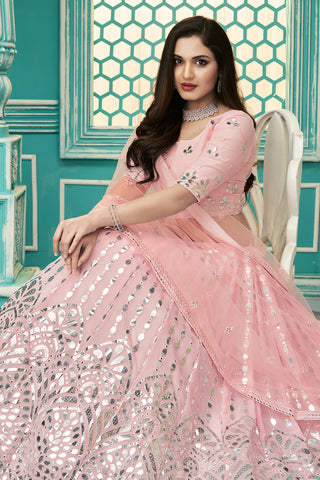 Delightful Pink Gota Patti Embroidered Georgette Semi Stitched Party Wear Lehenga ClothsVilla