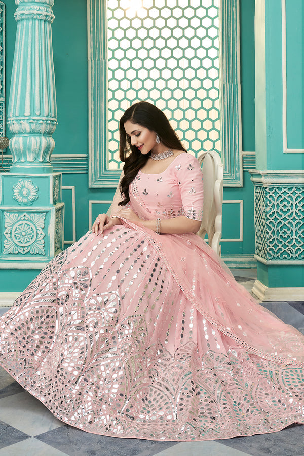 Delightful Pink Gota Patti Embroidered Georgette Semi Stitched Party Wear Lehenga ClothsVilla