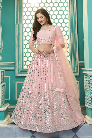 Delightful Pink Gota Patti Embroidered Georgette Semi Stitched Party Wear Lehenga ClothsVilla