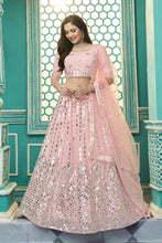 Load image into Gallery viewer, Delightful Pink Gota Patti Embroidered Georgette Semi Stitched Party Wear Lehenga ClothsVilla