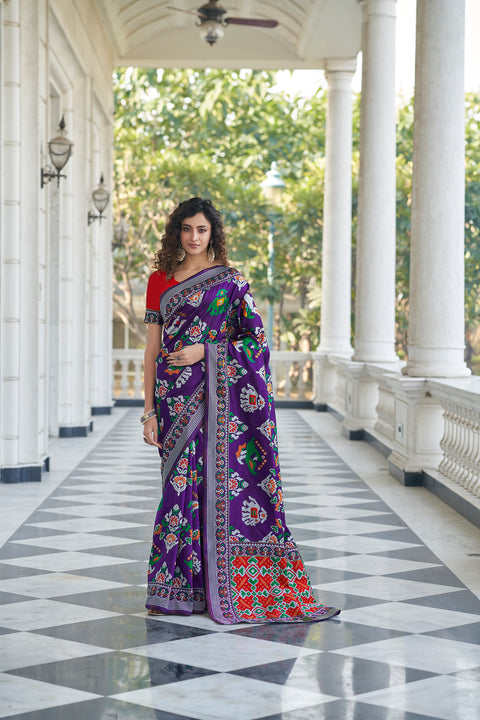 Delightful Purple Weaving Patola Silk Wedding Wear Saree ClothsVilla Main image