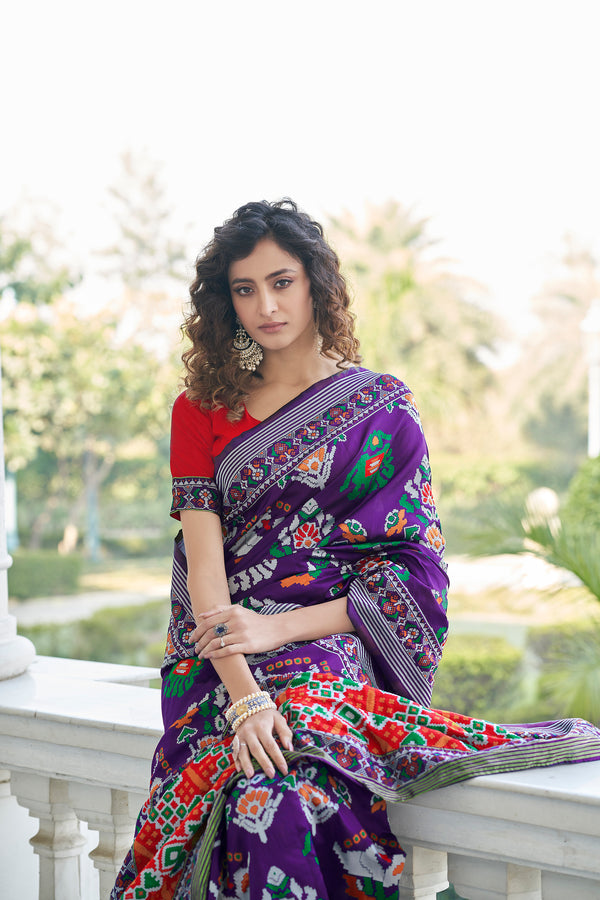 Delightful Purple Weaving Patola Silk Wedding Wear Saree ClothsVilla
