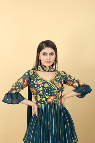 Demanding Teal Green Color Sequence Embroidery Work Plazzo Suit Clothsvilla