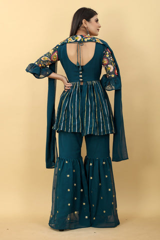 Demanding Teal Green Color Sequence Embroidery Work Plazzo Suit Clothsvilla
