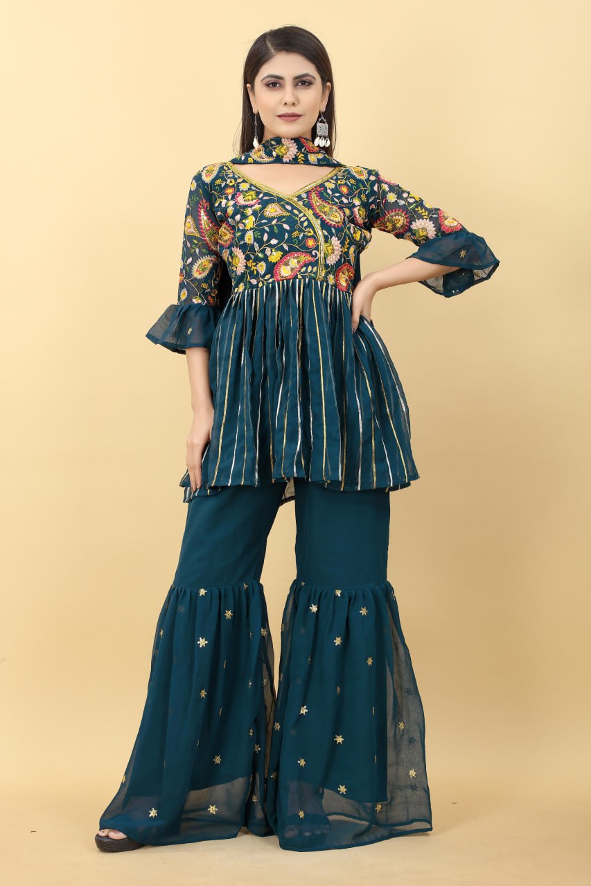 Demanding Teal Green Color Sequence Embroidery Work Plazzo Suit Clothsvilla