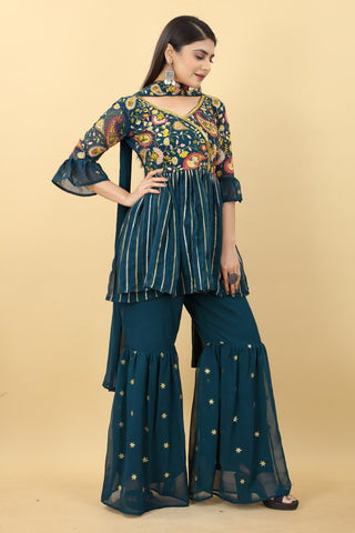Demanding Teal Green Color Sequence Embroidery Work Plazzo Suit Clothsvilla