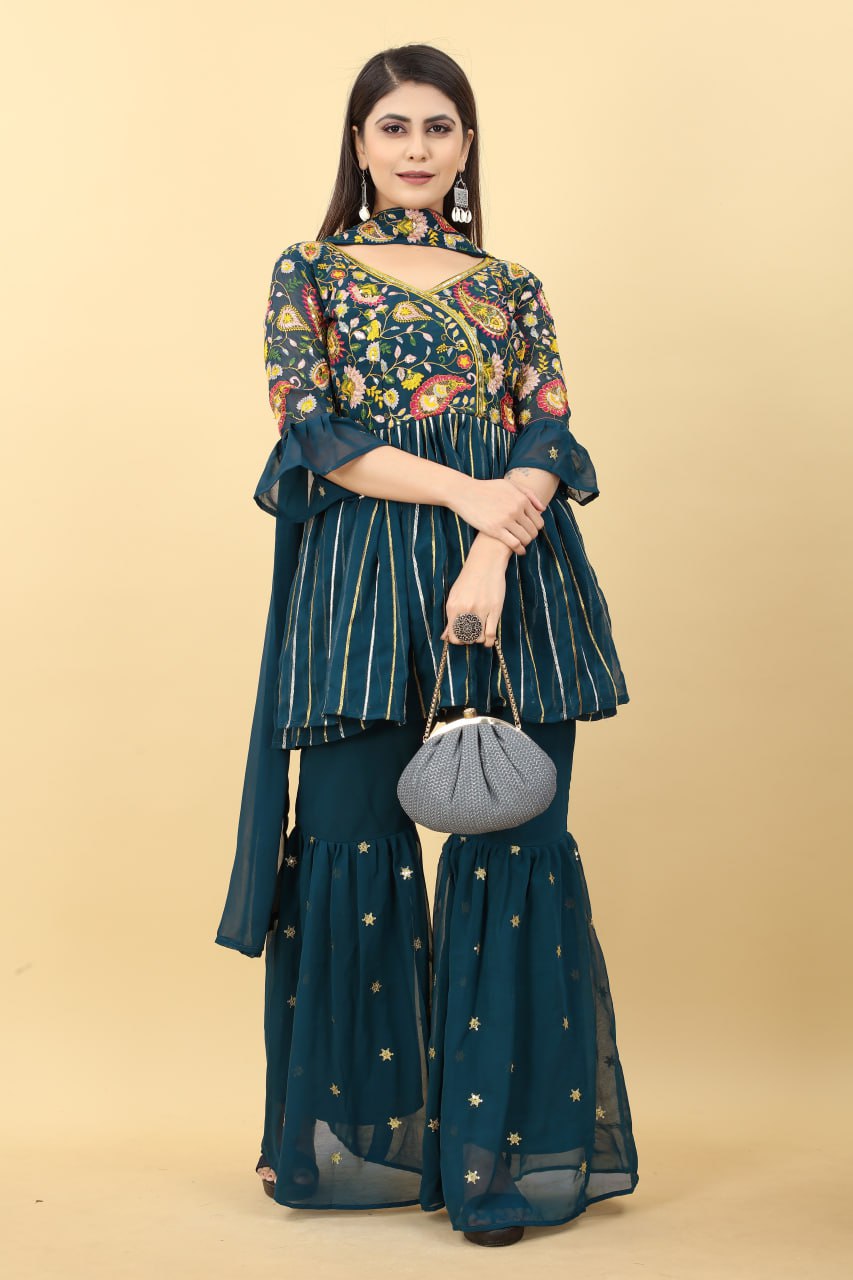 Demanding Teal Green Color Sequence Embroidery Work Plazzo Suit Clothsvilla