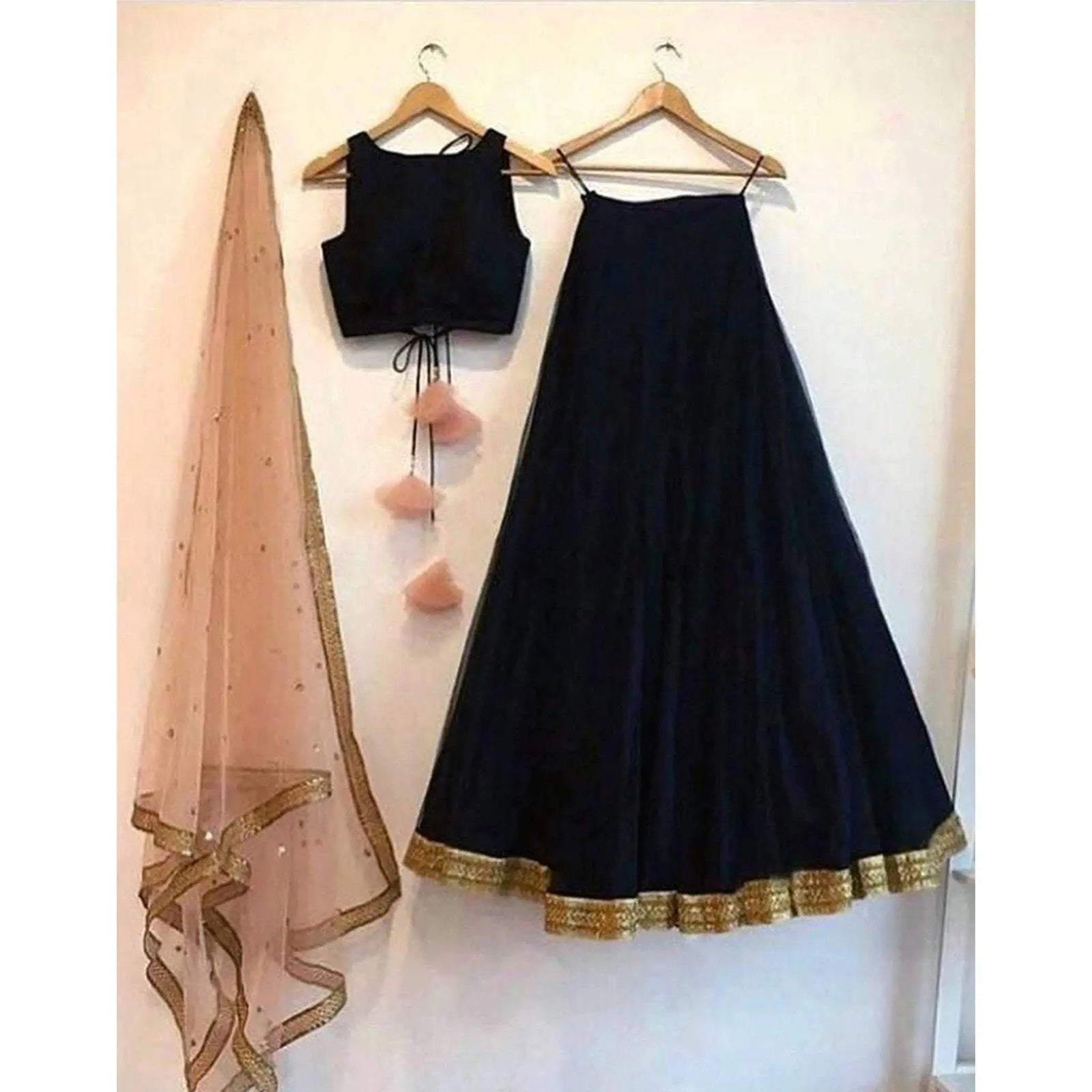 Designer Lehenga with Gold Lace and Latkan for Wedding, Casual and Party Wear ClothsVilla