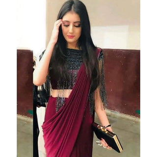 Designer Maroon Silk Readymade Saree with Handwork Blouse Material ClothsVilla
