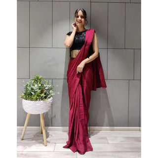 Designer Maroon Silk Readymade Saree with Handwork Blouse Material ClothsVilla