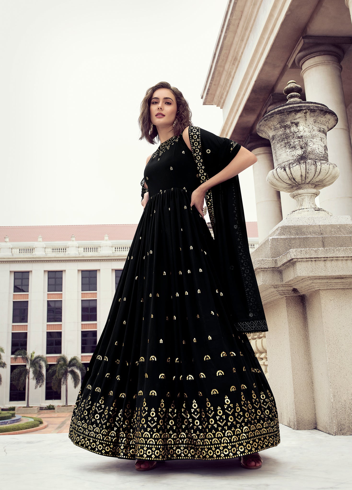 Designer Georgette Gown With Lace Work – fab-persona