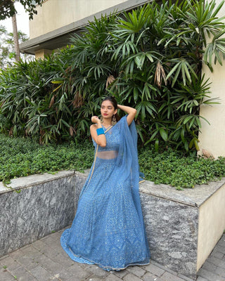 Designer Blue Georgette lehenga Choli For Women Clothsvilla