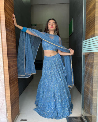 Designer Blue Georgette lehenga Choli For Women Clothsvilla