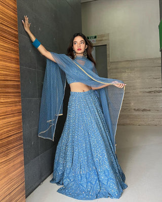 Designer Blue Georgette lehenga Choli For Women Clothsvilla