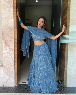 Designer Blue Georgette lehenga Choli For Women Clothsvilla