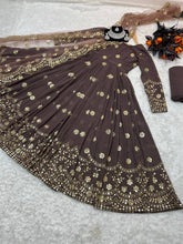 Load image into Gallery viewer, Designer Brown Color Embroidery Sequence Work Gown Clothsvilla