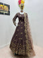 Designer Brown Color Embroidery Sequence Work Gown Clothsvilla