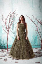 Load image into Gallery viewer, Designer Dark Mehendi Green Net Embroidery Ethnic Gown For Woman ClothsVilla