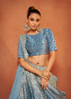 Load image into Gallery viewer, Designer Dusty Sky Color Mirror &amp; Sequence Work Velvet Lehenga Choli Clothsvilla