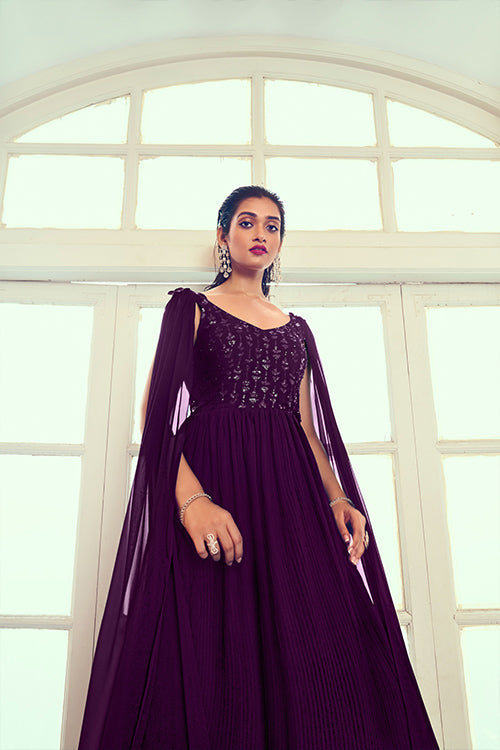 Burgundy Hand Embroidered Gown With Dupatta Design by Charu & Vasundhara at  Pernia's Pop Up Shop 2024