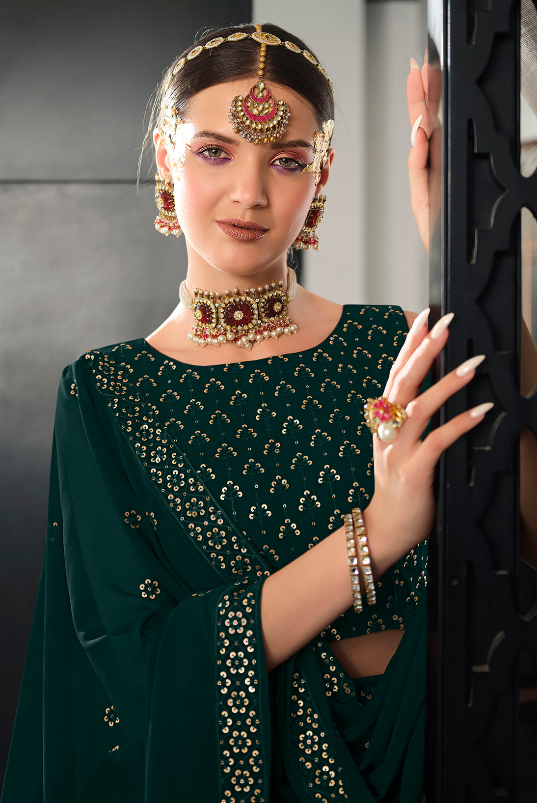 Designer Green Color Sequence Thread Work Lehenga Choli With Belt - ClothsVilla.com