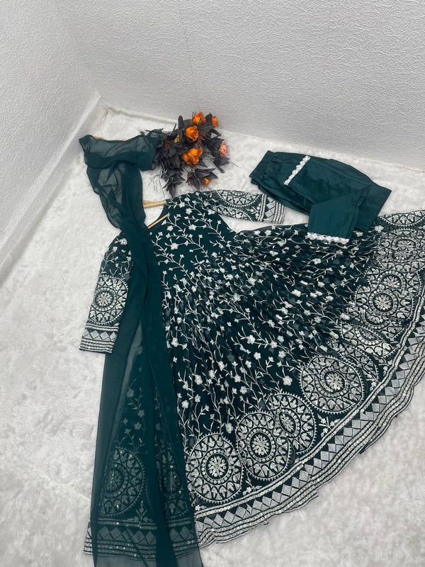 Designer Green Color Thread Work Gown Clothsvilla