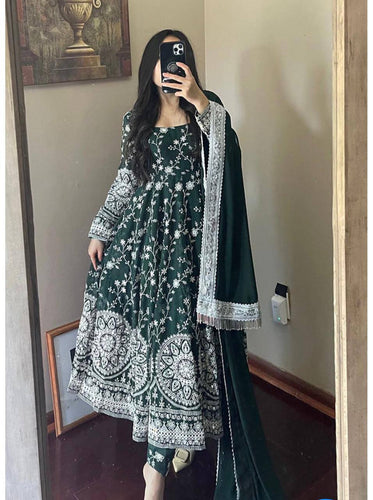 Designer Green Color Thread Work Gown Clothsvilla